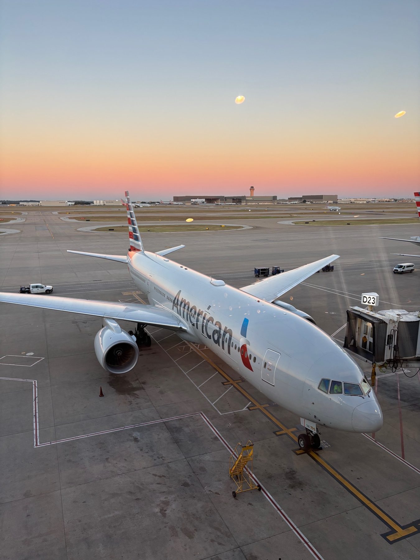 Commercial aircraft at gate during travel security operations