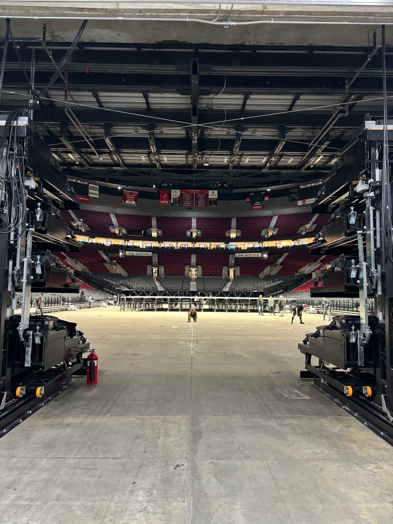 Empty arena bowl during pre-event security planning